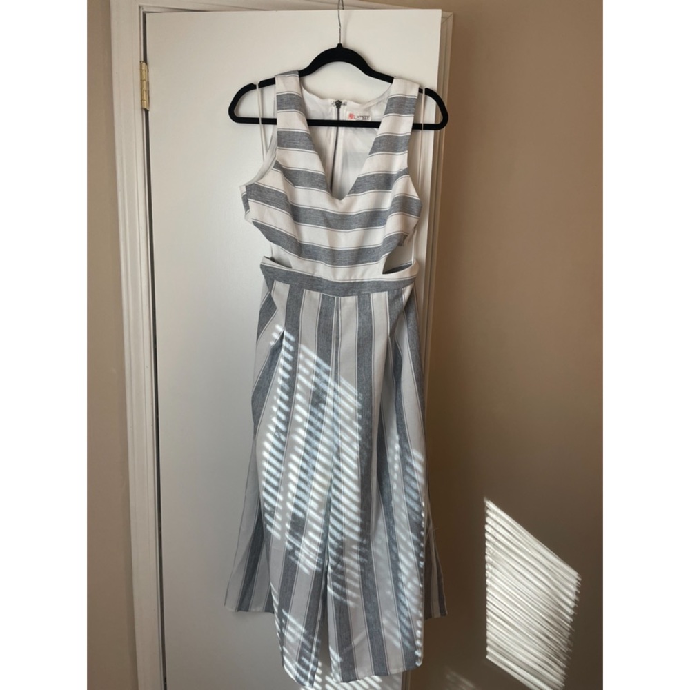 Grey & White Striped Jumpsuit